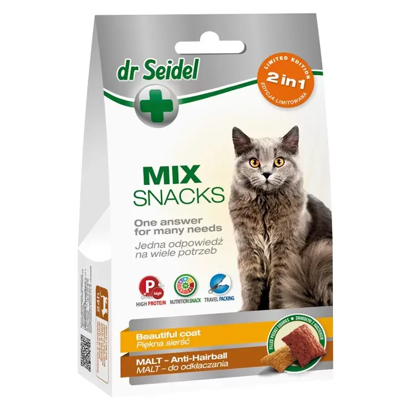 DR SEIDEL Smakołyki MIX 2w1 na piękną sierść & odkłaczanie dla kotów 60g Oferta czasowa