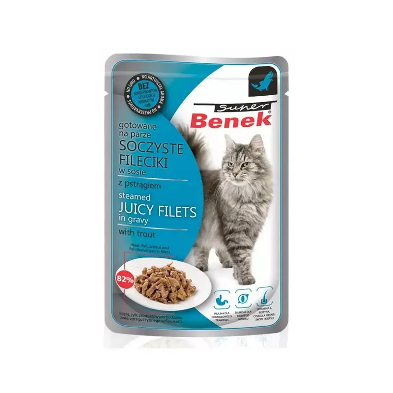 SUPER BENEK Cat Fileciki w sosie z pstrągiem 85g Do wyczerpania zapasów