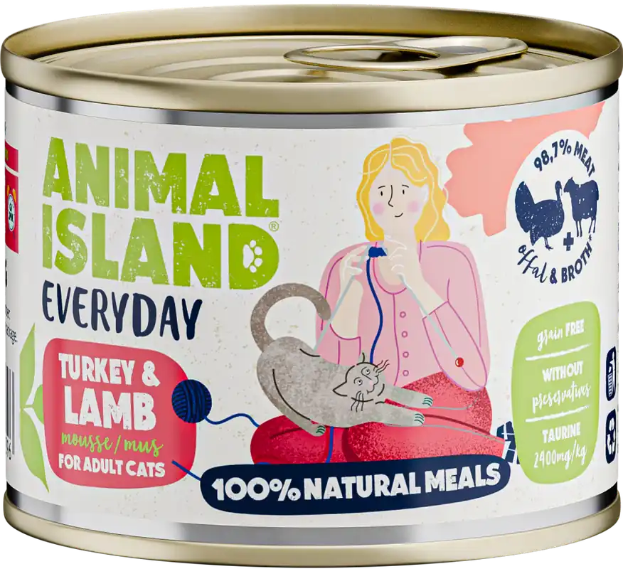 Animal Island Everyday Turkey&Lamb Mousse Karma z indykiem i jagnięciną w musie dla kota 200g Rabat