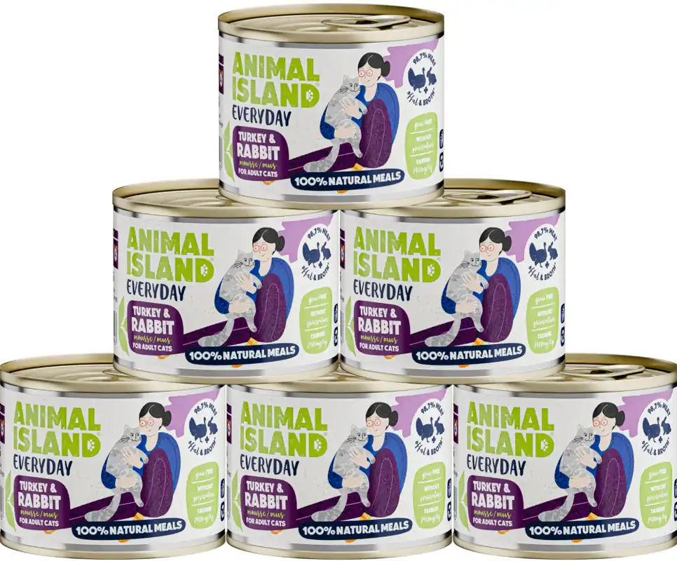 Zniżka Animal Island Everyday Turkey&Rabbit Mousse Karma z indykiem i królikiem w musie dla kota 12x200g PAKIET