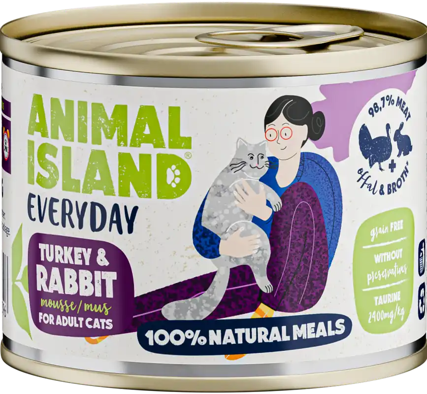 Tani Animal Island Everyday Turkey&Rabbit Mousse Karma z indykiem i królikiem w musie dla kota 200g