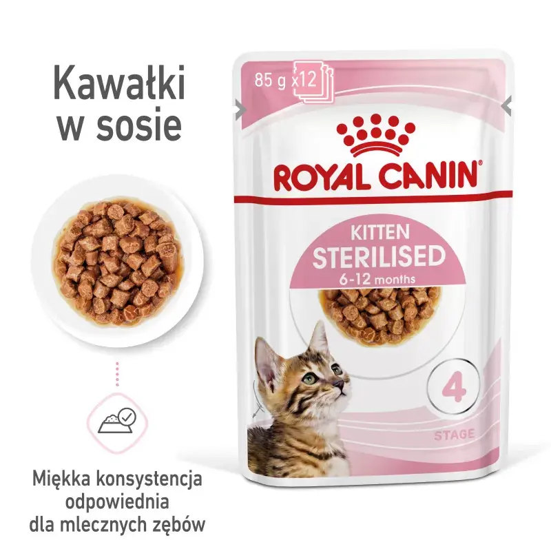 Ostatnia szansa ROYAL CANIN Kitten Sterilised karma mokra w sosie dla kociąt od 6 do 12 miesiąca życia, sterylizowanych