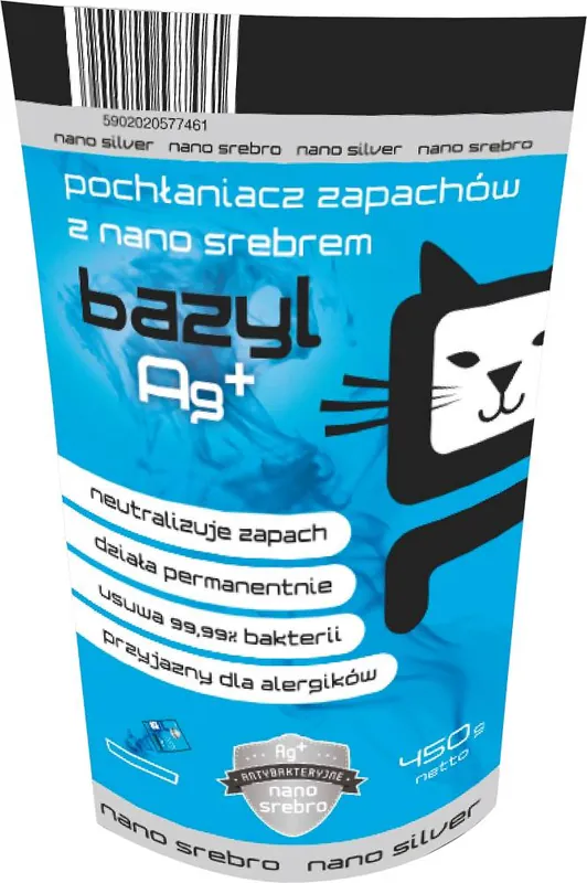 Szybka wysyłka Bazyl Ag+ Pochłaniacz zapachów z nano srebrem op. 450g