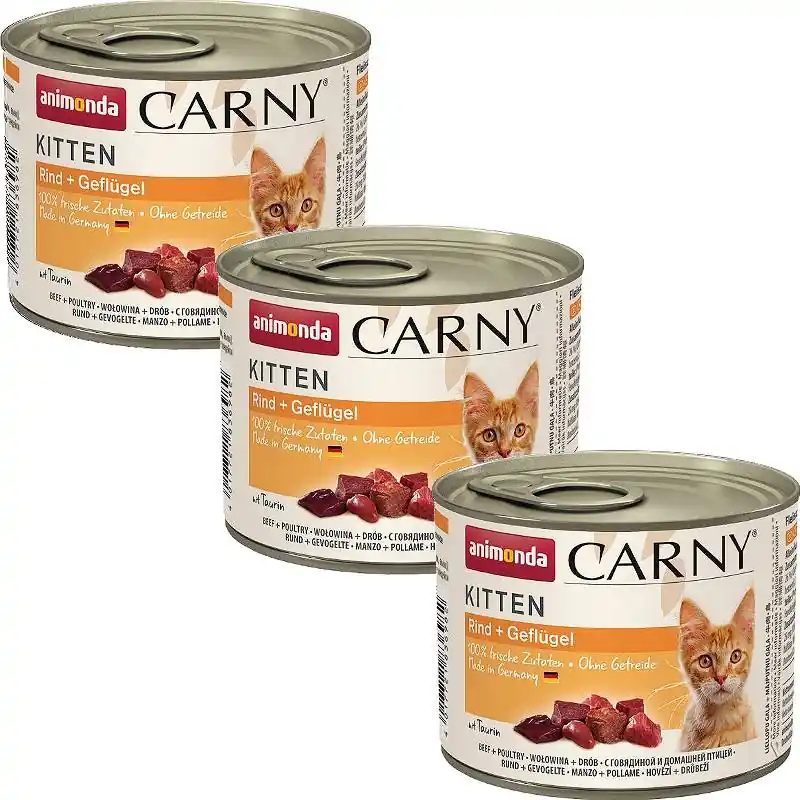 Animonda Carny Kitten Karma z wołowiną i drobiem dla kociąt 6x200g PAKIET Nowy