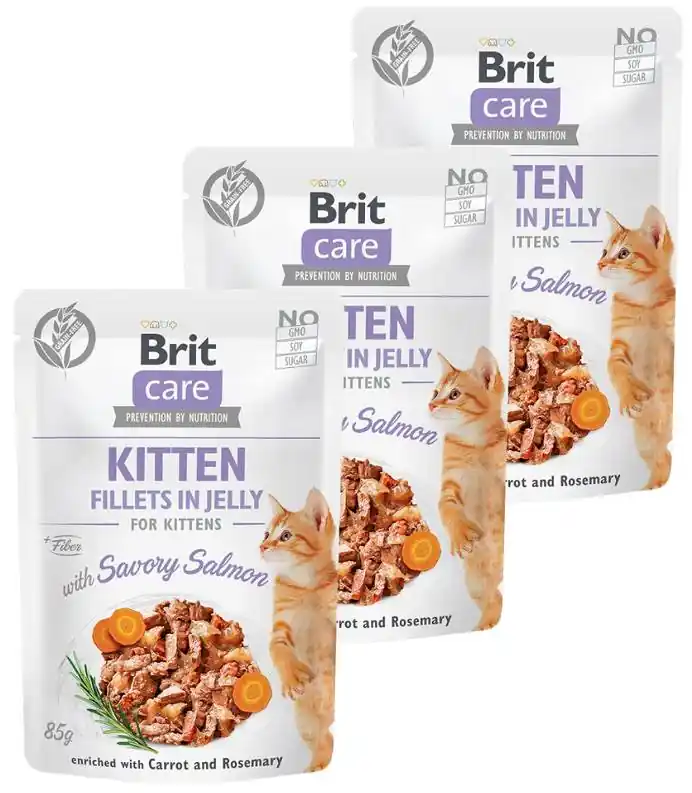 Brit Care Fillets with Salmon for Kitten Karma z łososiem w galaretce dla kociąt 24x85g SUPER ZESTAW Wysoka jakość