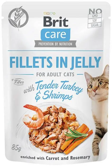 Brit Care Fillets with Turkey&Shrimps for Adult Cats Karma z indykiem i krewetkami w galaretce dla kota 85g Bezpieczne zakupy