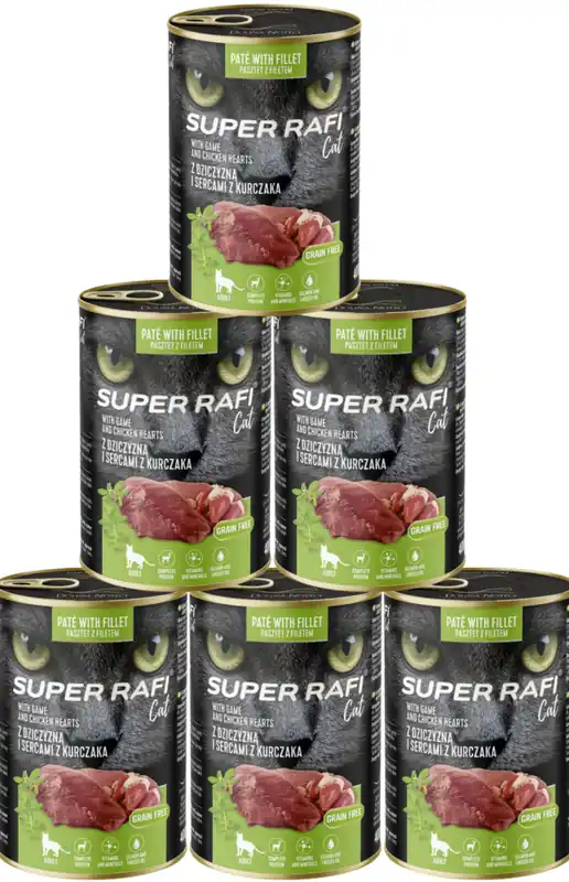 Super Rafi Cat Karma z dziczyzną i sercami kurczaka dla kota 12x400g PAKIET Oferta czasowa