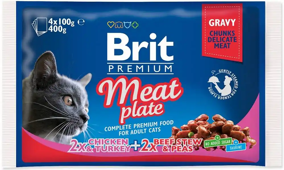 Popularny Brit Premium Cat Meat Plate Karma z mixem mięs dla kota 4x100g