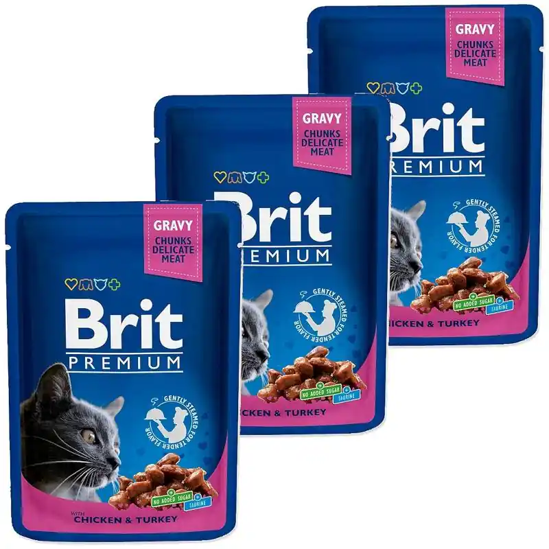 Cena promocyjna Brit Premium Cat with Chicken&Turkey Karma z kurczakiem i indykiem dla kota 12x100g PAKIET