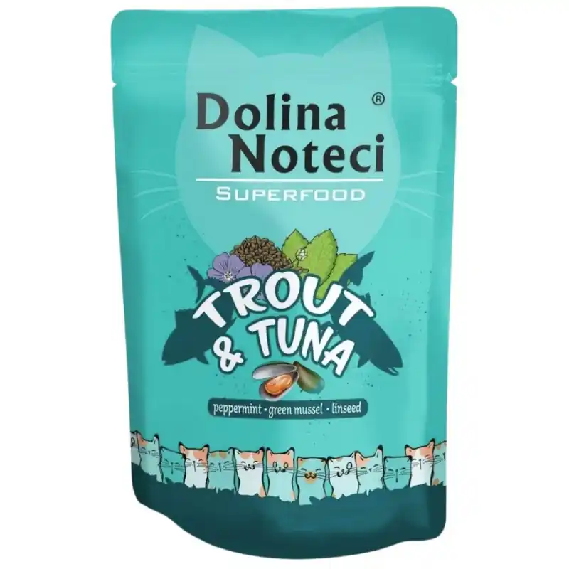 Hit sprzedaży DOLINA NOTECI Superfood dla kota Pstrąg i Tuńczyk (saszetka)