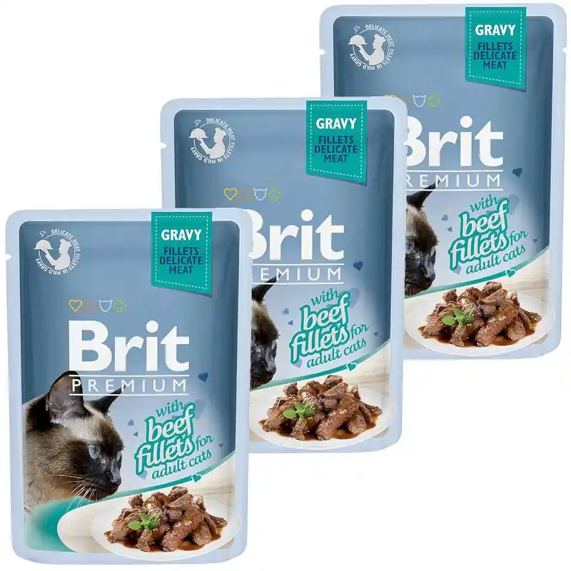 Brit Premium with Beef Fillets for Adult Cats Karma z wołowiną w sosie dla kota 12x85g PAKIET Rabat