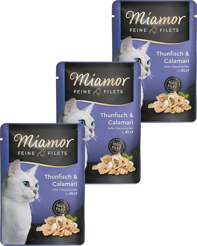 Miamor Feine Filets Karma z tuńczykiem i kalmarami dla kota saszetka 12x100g PAKIET Do wyczerpania zapasów