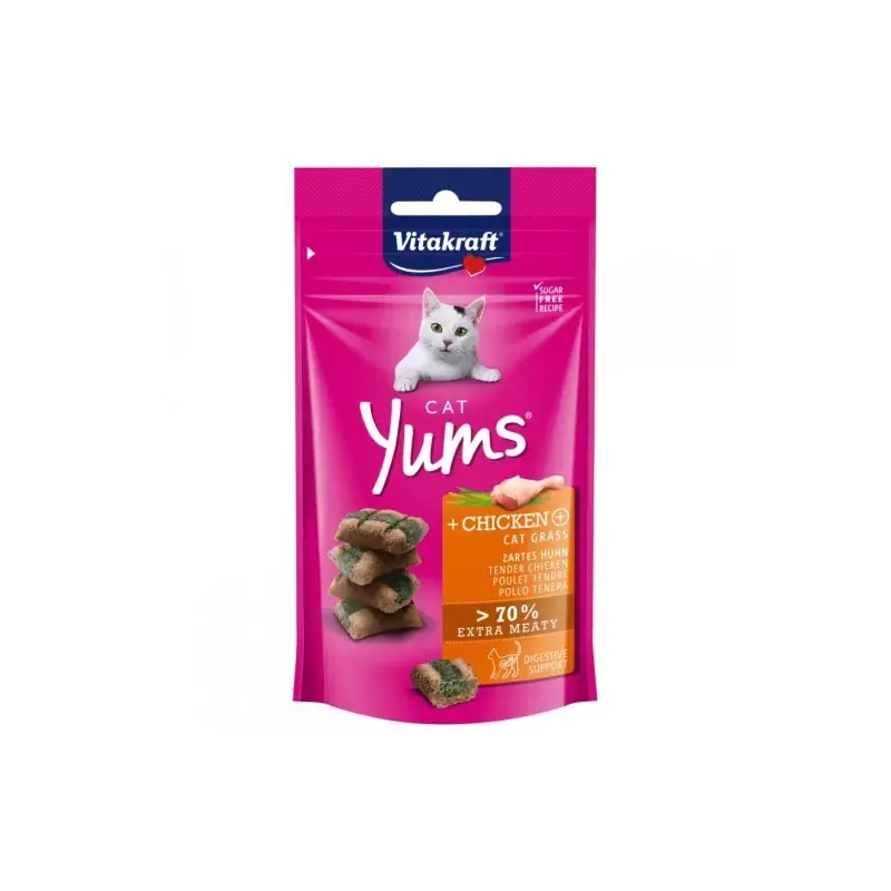 Łatwy zwrot VITAKRAFT Cat Yums Kurczak z kocią trawą 40g