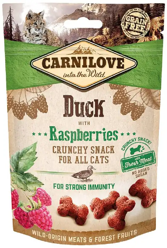 Taniej Carnilove Przysmak Crunchy Duck with raspberries dla kota op. 50g