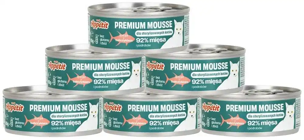 Oferta limitowana Comfy Appetit Premium Mousse Sterilized Karma z tuńczykiem dla kota 12x85g PAKIET