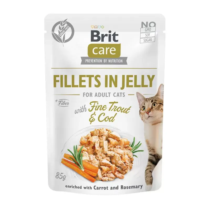 Bezpieczna płatność BRIT CARE CAT Fillets in jelly Fine Trout and Cod 85g (saszetka)