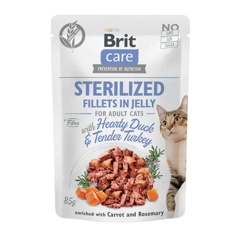 BRIT CARE CAT Fillets in jelly Sterilized Duck and Turkey 85g (saszetka) Rabat