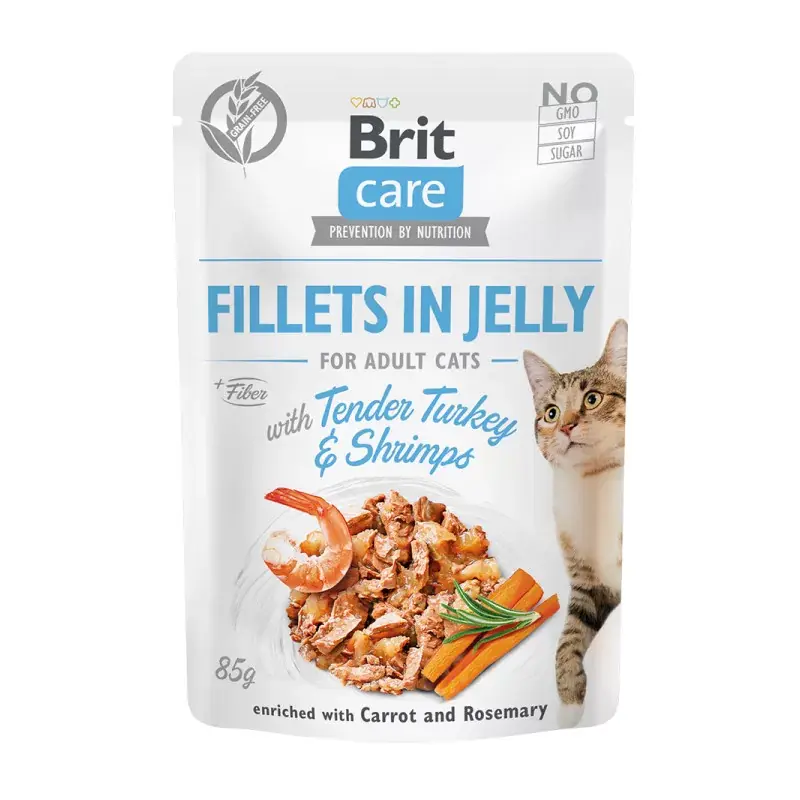 Niska cena BRIT CARE CAT Fillets in jelly Tender Turkey and Shrimps 85g (saszetka)
