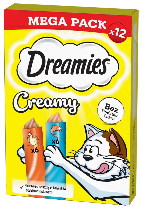 Nowość Dreamies Creamy Przysmak z kurczakiem i z łososiem dla kota 120g MEGA PACK
