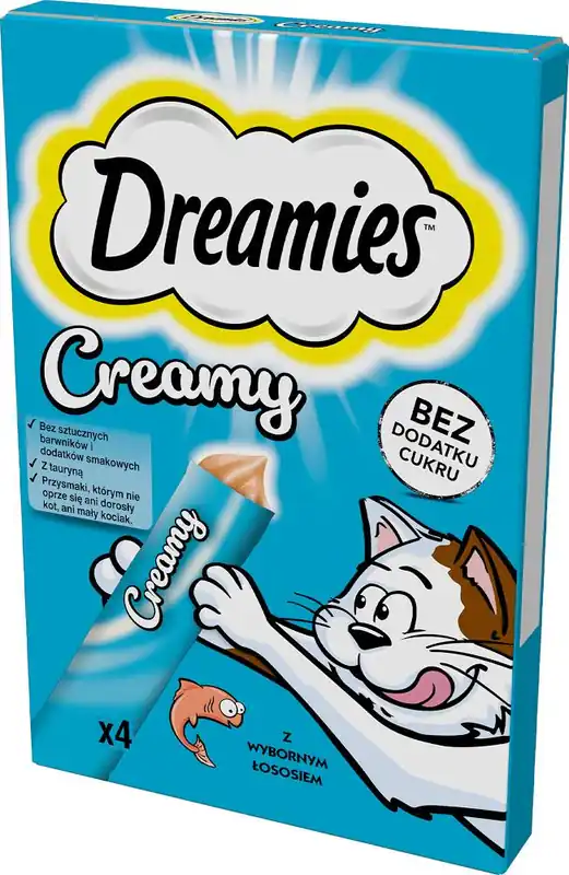 Ostatnie sztuki Dreamies Creamy Przysmak z wybornym łososiem dla kota 40g