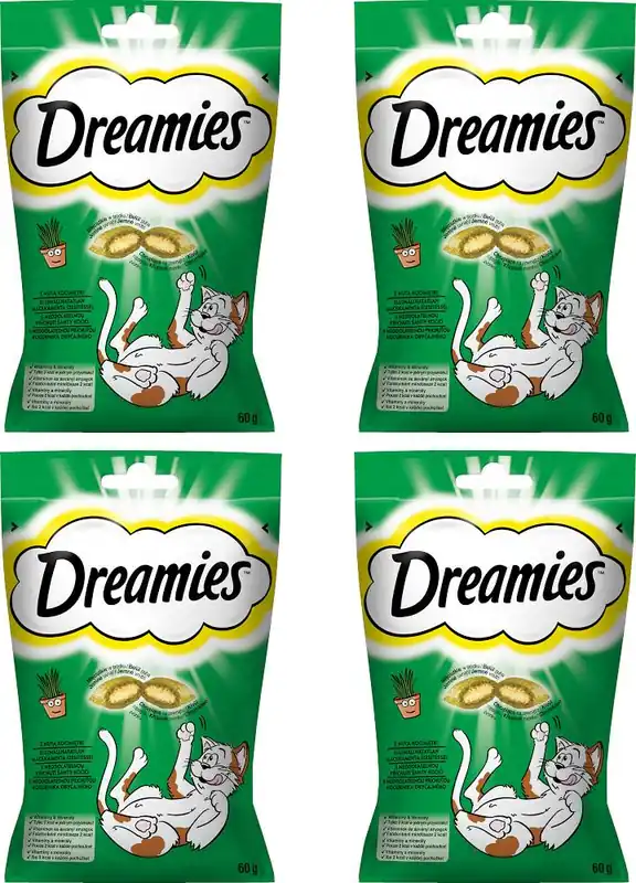 Tani Dreamies Przysmak z nutą kocimiętki dla kota 4x60g PAKIET