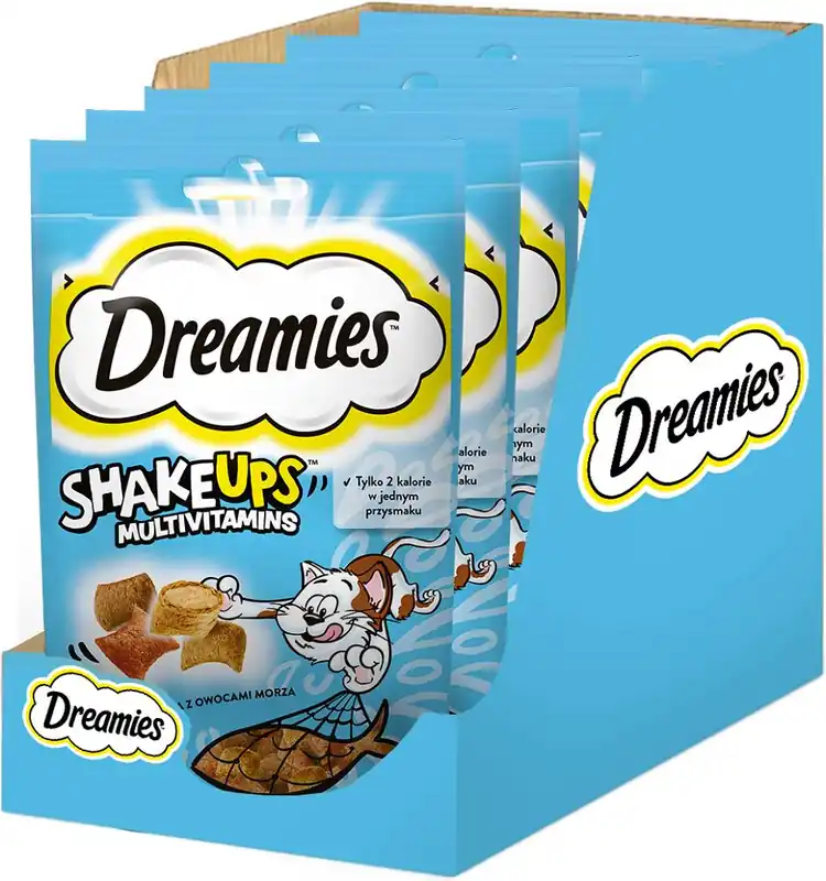 Dreamies Shake Ups Multivitamins Przysmak Uczta z owocami morza dla kota 6x55g OPAKOWANIE ZBIORCZE Dodaj do koszyka