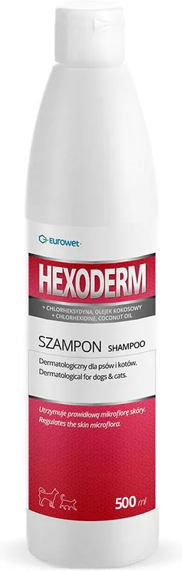 Eurowet Hexoderm dla psa i kota Szampon z olejem kokosowym 500ml Łatwy zwrot