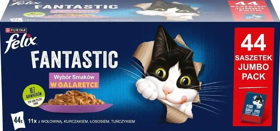 Felix Fantastic Wybór Smaków w galaretce dla kota 44x85g Zniżka