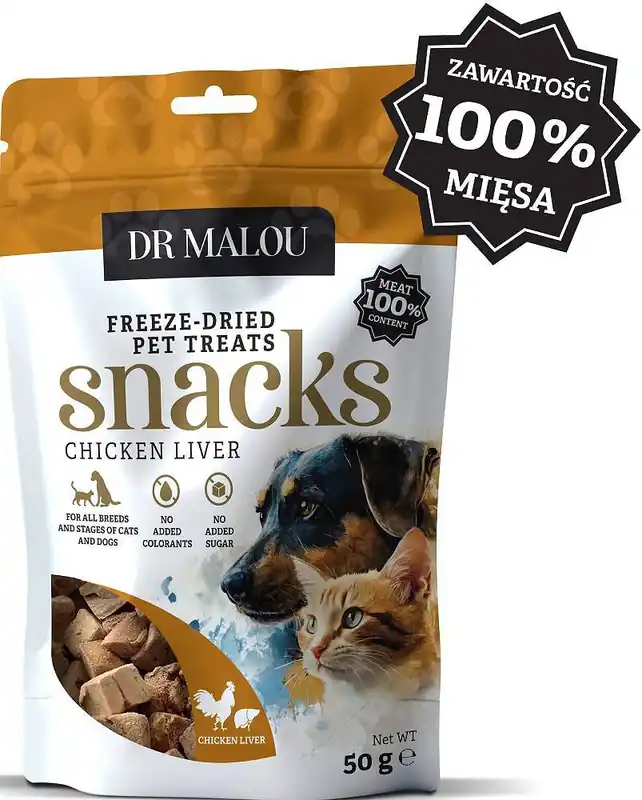 Kup online Dr Malou Freeze Dried Liofilizowane Przysmaki z wątrobą kurzą dla kota i psa 50g