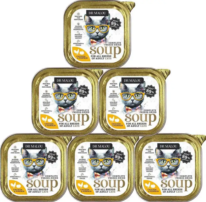 Dr Malou Freeze Dried Soup Liofilizowana Zupka z kurczakiem i dynią dla kota 10x12g PAKIET Hit cenowy