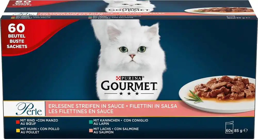 Wyprzedaż Gourmet Perle Mix Smaków Karma w sosie dla kota 60x85g (ŁOSOSIOWY)