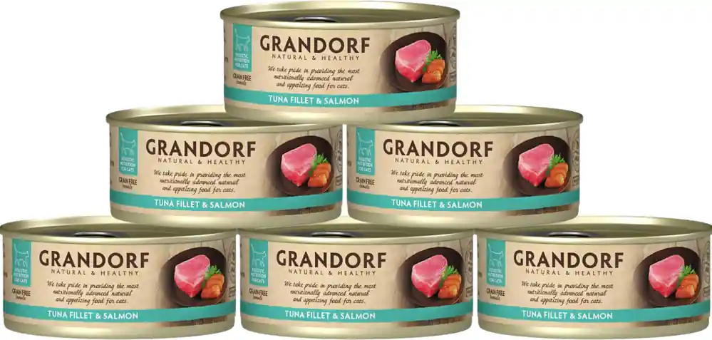 Grandorf Adult Tuna&Salmon Fillet Karma z tuńczykiem i łososiem w sosie dla kota 6x70g PAKIET Bestseller