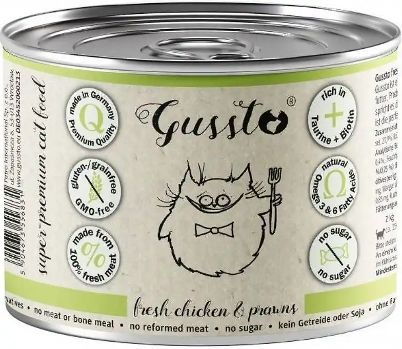 Wysoka jakość Gussto Fresh Chicken & Prawns Karma z kurczakiem dla kota 200g