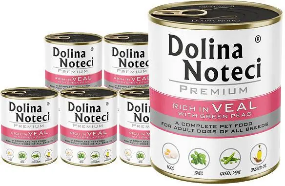 Dolina Noteci Premium Adult Karma z cielęciną i groszkiem dla psa 6x800g PAKIET Bestseller