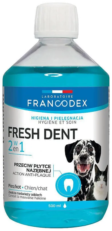 Bezpieczne zakupy Francodex Fresh Dent dla psa i kota Płyn do jamy ustnej 500ml