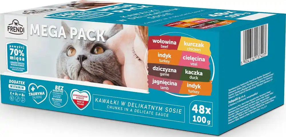 Frendi Mięsne Smaki Karma w sosie dla kota 48x100g Rabat