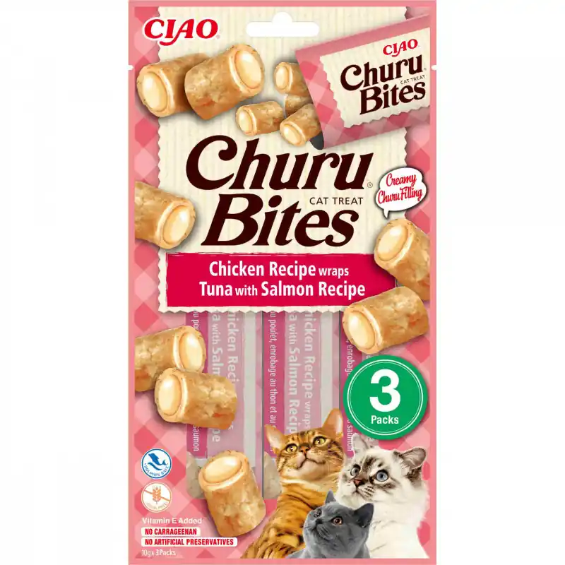 INABA CAT Churu Bites Przysmaki z kurczaka z tuńczykiem i łososiem 3x 10g (30g) Darmowy zwrot