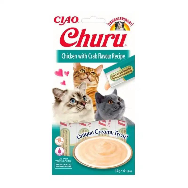 Zamów teraz INABA Cat Churu Przysmak kurczak z krabem 4x 14g (56g)