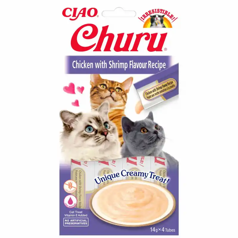 Oferta czasowa INABA Cat Churu Przysmaki kurczak z krewetkami 4x 14g (56g)