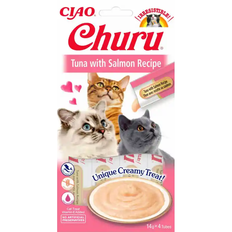 INABA Cat Churu kremowy przysmak dla kota tuńczyk z łososiem 4x 14g (56g) Hit cenowy