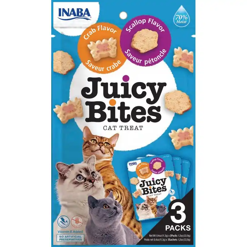 Niska cena INABA Cat Juicy Bites przysmaki dla kota przegrzebki i krab 3x11,3g