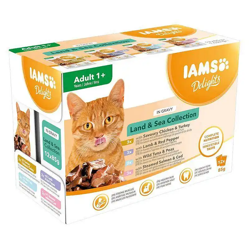IAMS Cat Delights Land&Sea Gravy Karma w sosie dla kota 12x85g PAKIET WYPRZEDAŻ Super okazja