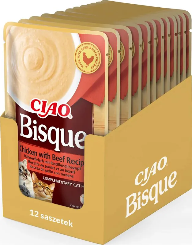 Inaba Ciao Bisque Chicken with Beef Recipe Karma dla kota 12x40g PAKIET Najlepsza cena