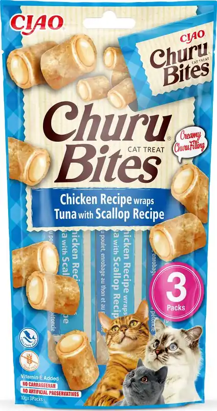 Inaba Ciao Churu Bites Chicken Wraps Tuna with Scallop Przysmak dla kota op. 3x10g Wyprzedaż