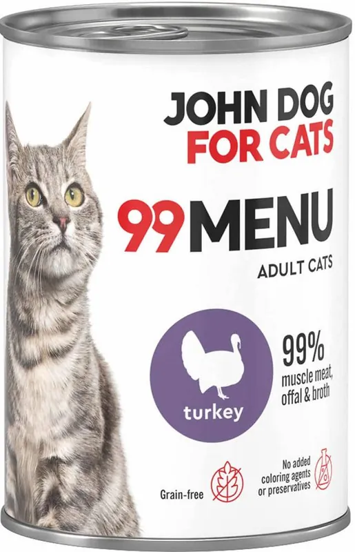 Wysoka jakość John Dog for Cats 99 MENU Adult Turkey Karma z indykiem dla kota 400g
