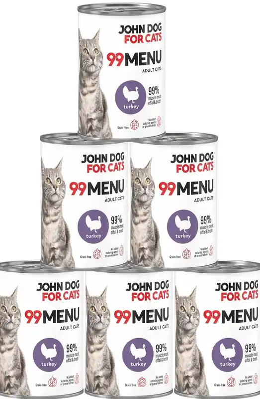 Zamów teraz John Dog for Cats 99 MENU Adult Turkey Karma z indykiem dla kota 6x400g PAKIET
