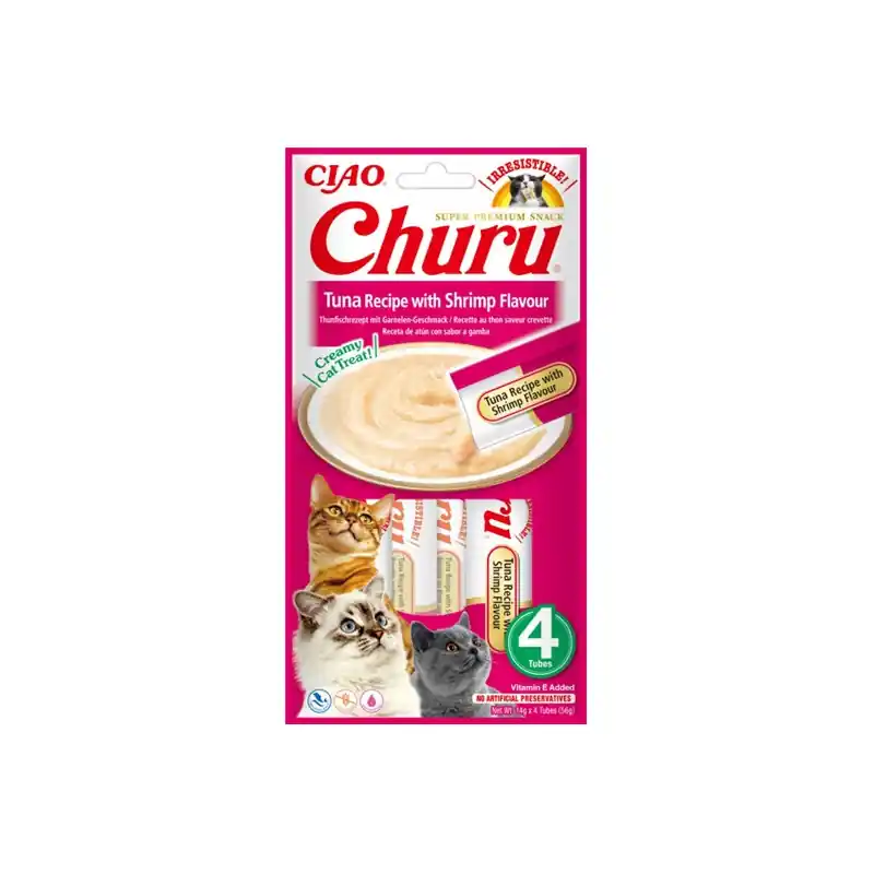 Bestseller INABA CAT CHURU tuńczyk z krewetką 4x 14g (56g)