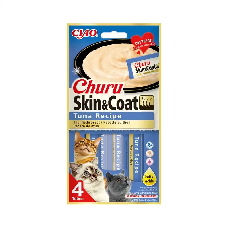 Hit sprzedaży INABA CAT CHURU SKIN & COAT o smaku tuńczyka 4x14g (56g)