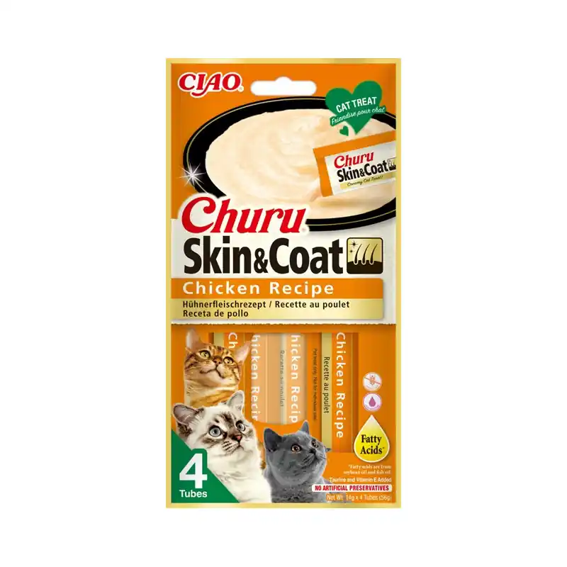 INABA CAT CHURU SKIN & COAT kurczak 4x 14g (56g) Premium