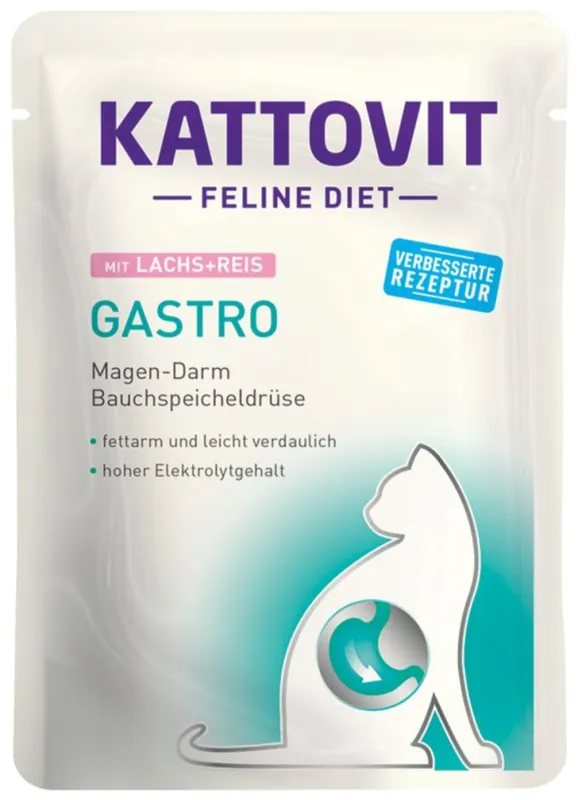Hit cenowy Kattovit Feline Diet Gastro (Lachs+Reis) Mokra Karma łososiem i ryżem dla kota 85g